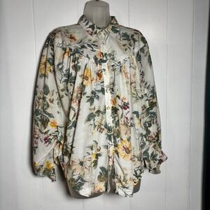 Pilcro Yoke Batwing Floral Print Button Down Shirt Long Sleeve Relaxed Fit Sz XS